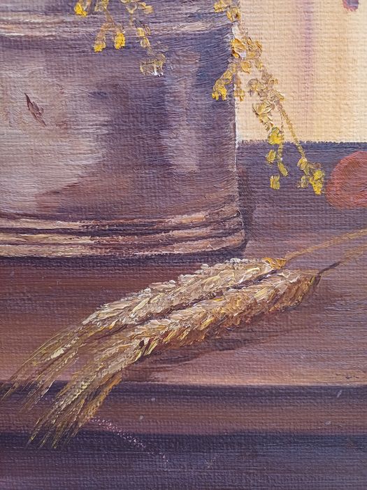 Stary obraz na płótnie sygnowany Kwiaty