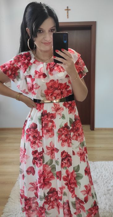 Sukienka MIDI w kwiaty Hiszpanka wesele komunia chrzciny