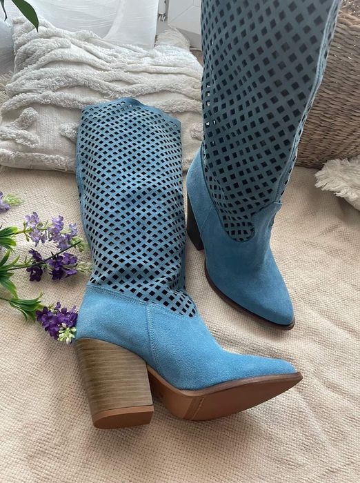 Eleganckie kozaki ażurowe naturalna skóra kolory