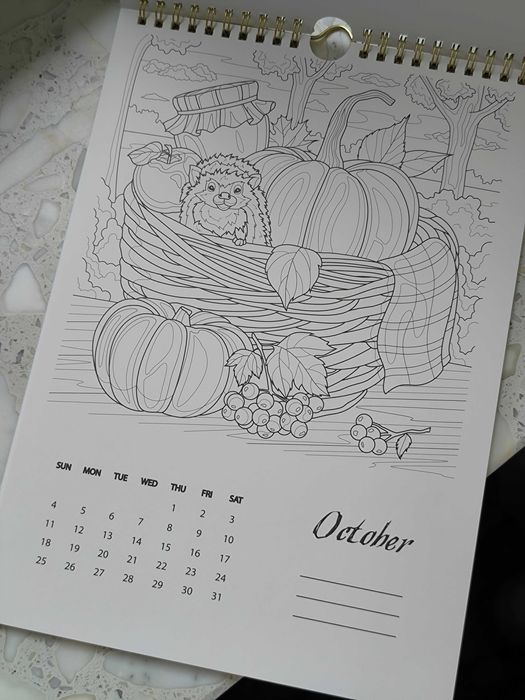 Kalendarz ścienny 2026-kolorowanka markerami,DIY typ Art Therapy (nowa