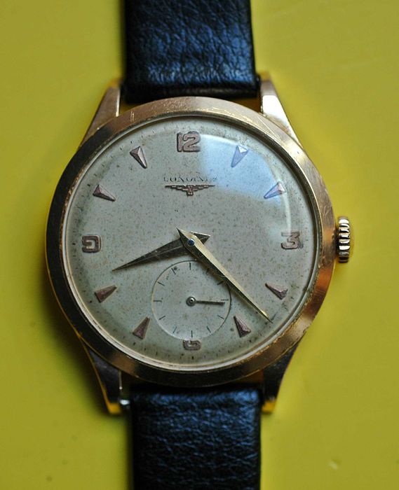 Złoty Longines cal.27.0 , pr. 0,750  z 1956 r. Śr. 35,1 mm, po serwisie