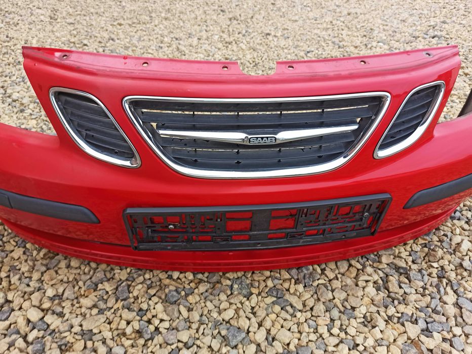 Zderzak przód Kpl Halogeny Kratki Grill SAAB 9-3 II 02-07 Czerwony BDB