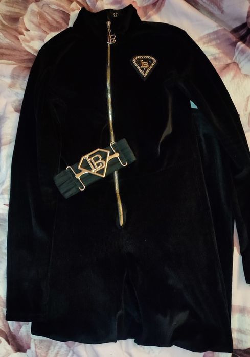 Kombinezon czarny złoty zamek logowanie Lola Bianka pasek w tali