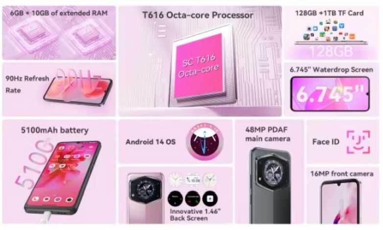 Cubot А30. 16Gb RAM/128Gb ROM, Tiger616, 90Гц, 48Mп/16Mп, 2 екрани