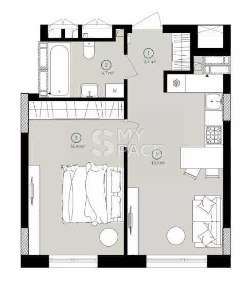 1-room apartment apartment by the address st. Ul Vavilovykh (area 41,5 m²) - Atlanta.ua - photo 3