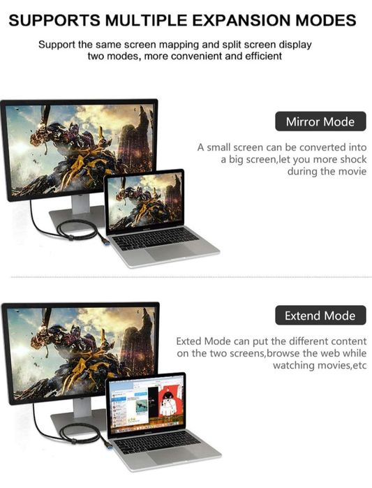 Kabel adaptera USB na HDMI z audio dla Mac OS Windows 10/8/7/Vista/XP