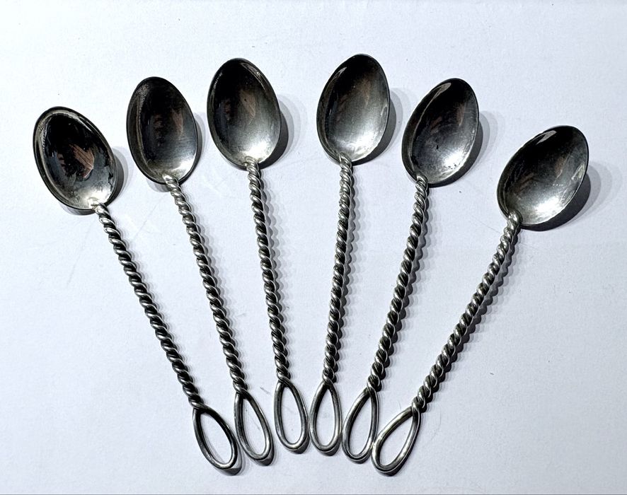 antigo conjunto de 6 colheres de café em prata alemã contrastada