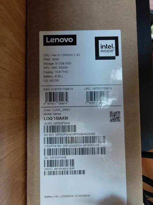 Lenovo LOQ i5-12450H 16gb ddr5 A530M 4gb 512gb ssd + Win 11 Home ліцензія!