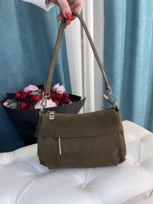 Женская сумка замш через плечо шоколад,черный Жіноча сумка замш