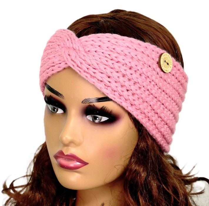 Ręcznie robiona opaska na głowę wełna MERINO  handmade różowa