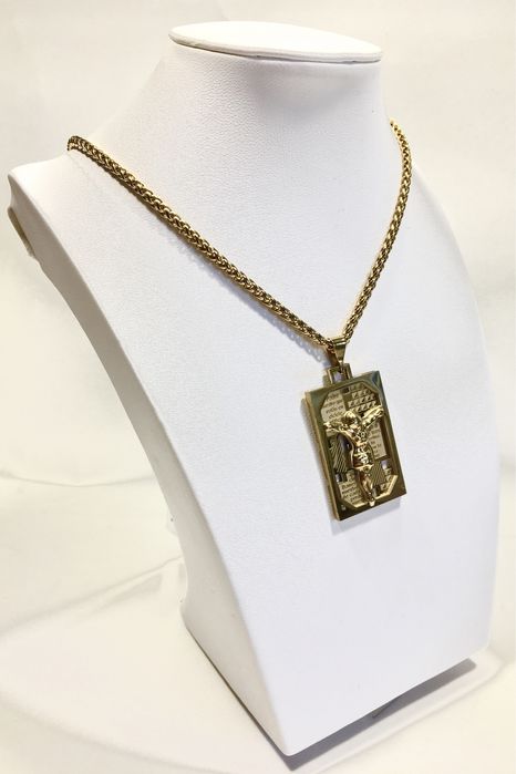 Złoty męski łańcuszek z zawieszką w 3D•pozłacany ogniowo próba 585 14K