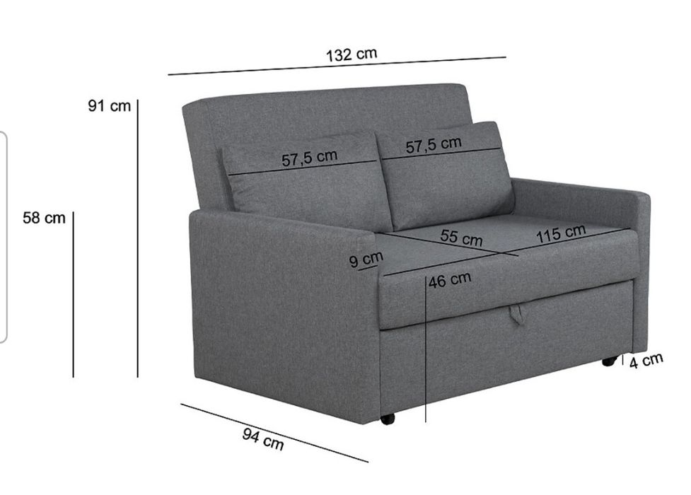 Sofá CAMA, Cinza, de 2 Lugares. NOVO