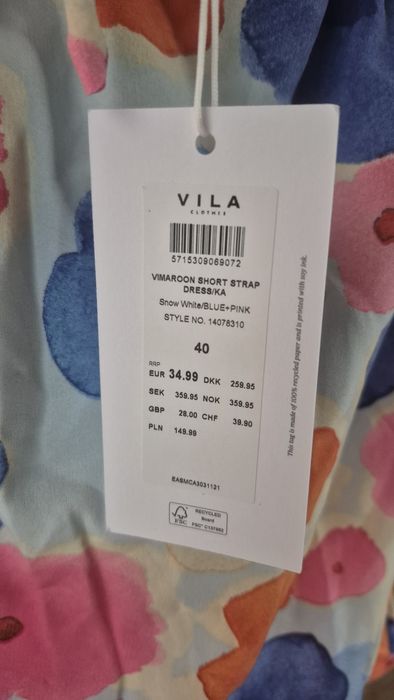 Sukienka na ramiączkach w kwiaty Vila roz. L