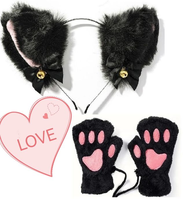 Opaska uszy kota kostium czarny kot przebranie strój kot łapki uszy PL
