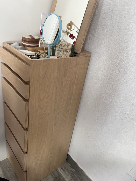 Comoda Malm IKEA com 6 gavetas e velatura com vidro 40x123cm