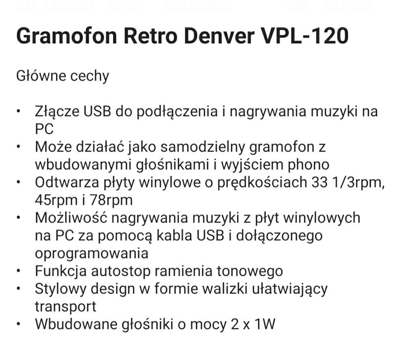 Gramofon w walizce denver VPL-120