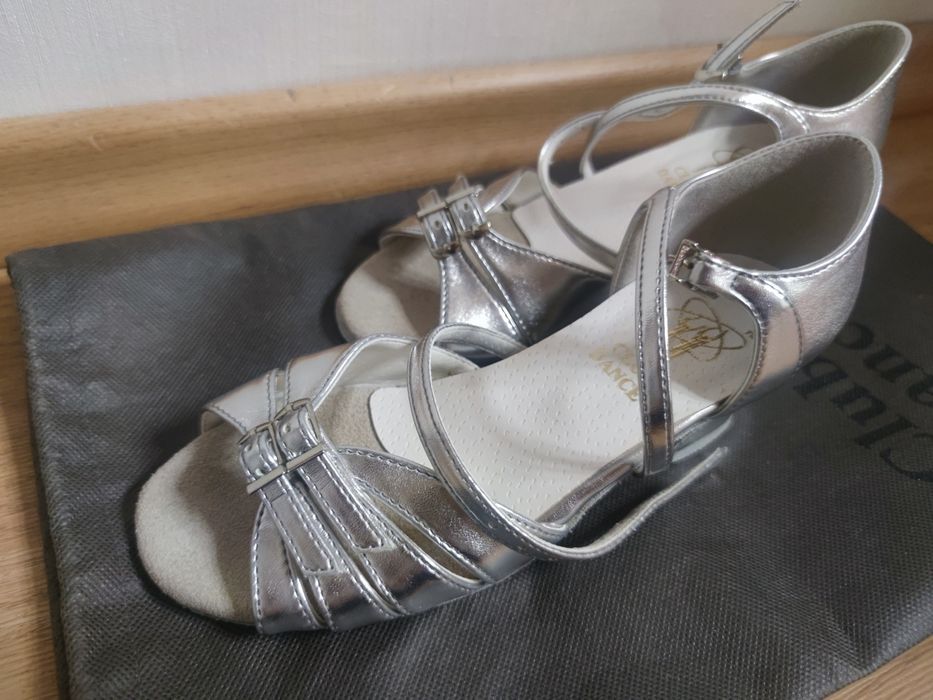 Туфли для танцев, танцевальные, натур. кожа, серебро, 21,5см стелька