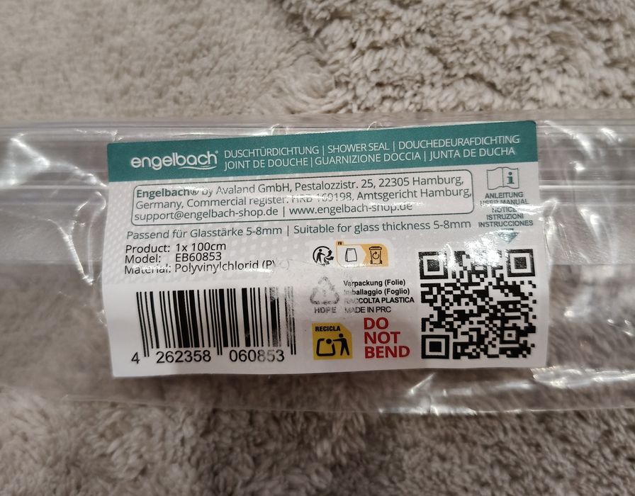 Uszczelka prysznicowa do szklanych drzwi Engelbach