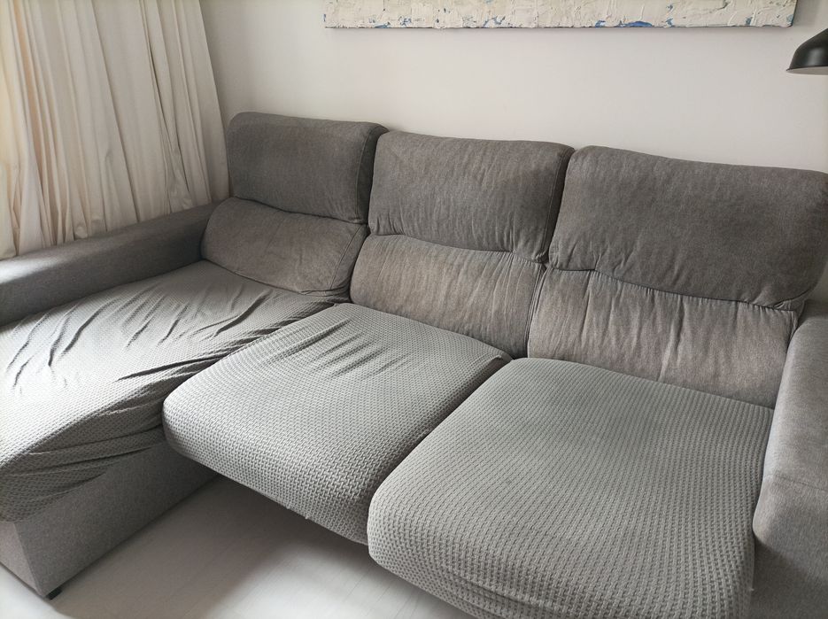 Sofá 3 lugares com chaise longue com arrumação