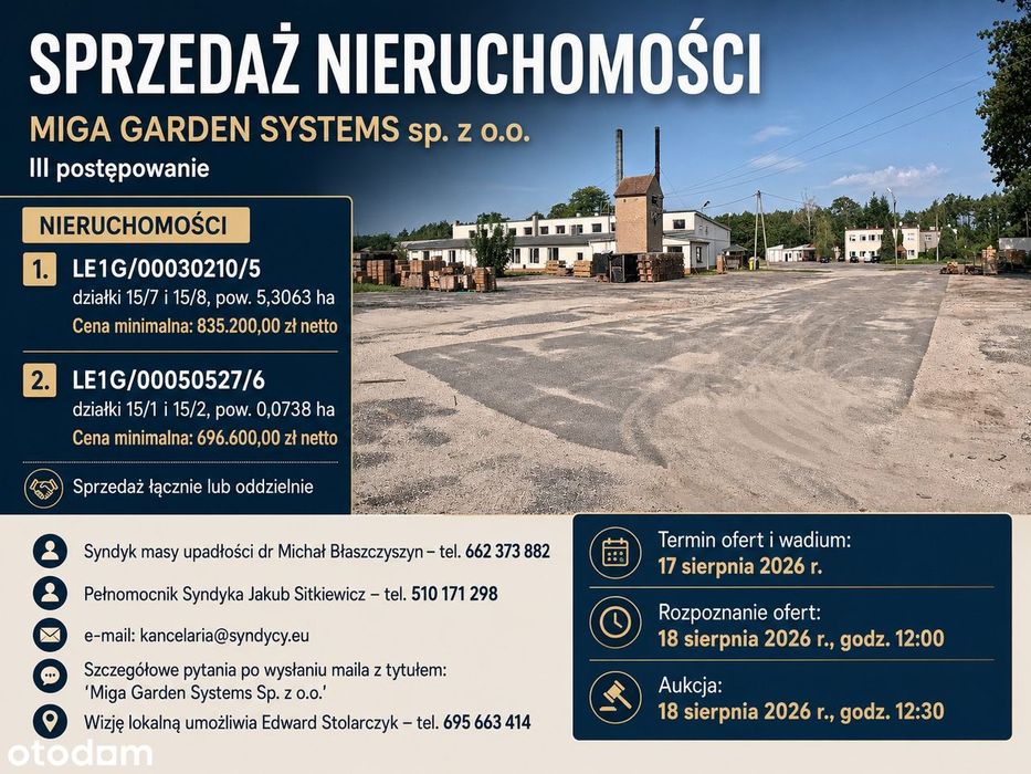 Syndyk sprzeda nieruchomość (5,38 ha, 3.069,69 m2 zabudowy)