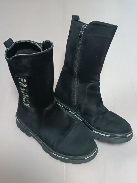 Замшевые зимние сапожки на девочку - 34 размер. Детская зимняя обувь.