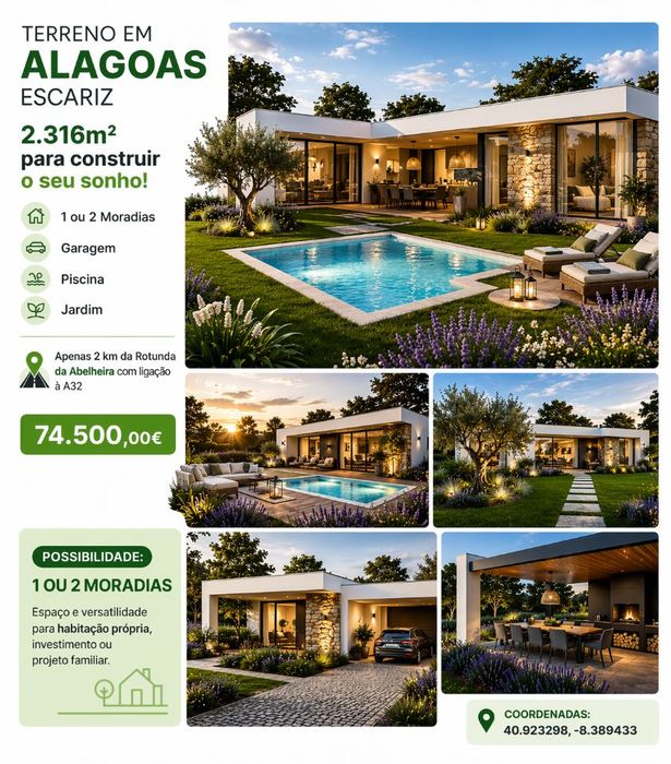 Terreno para construção 1 ou 2 moradias em Alagoas, Escariz, Arouca