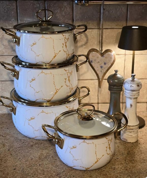 229 zł   Garnki emalia złoty marmur