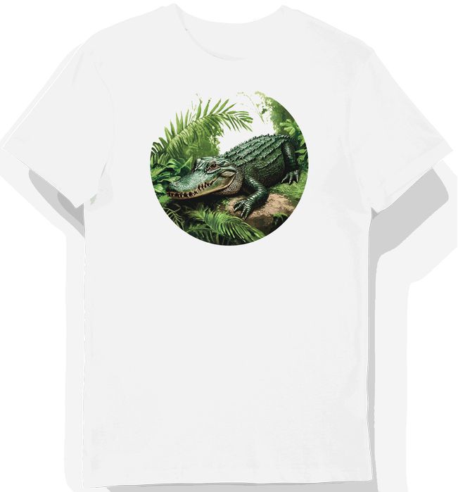 Koszulka męska biała z motywem zielonego krokodyla L