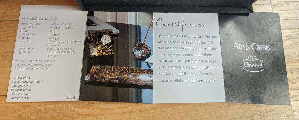 PREZENT! Zegar na biurko Artis Orbis Goebel Gustaw Klimt 9cm