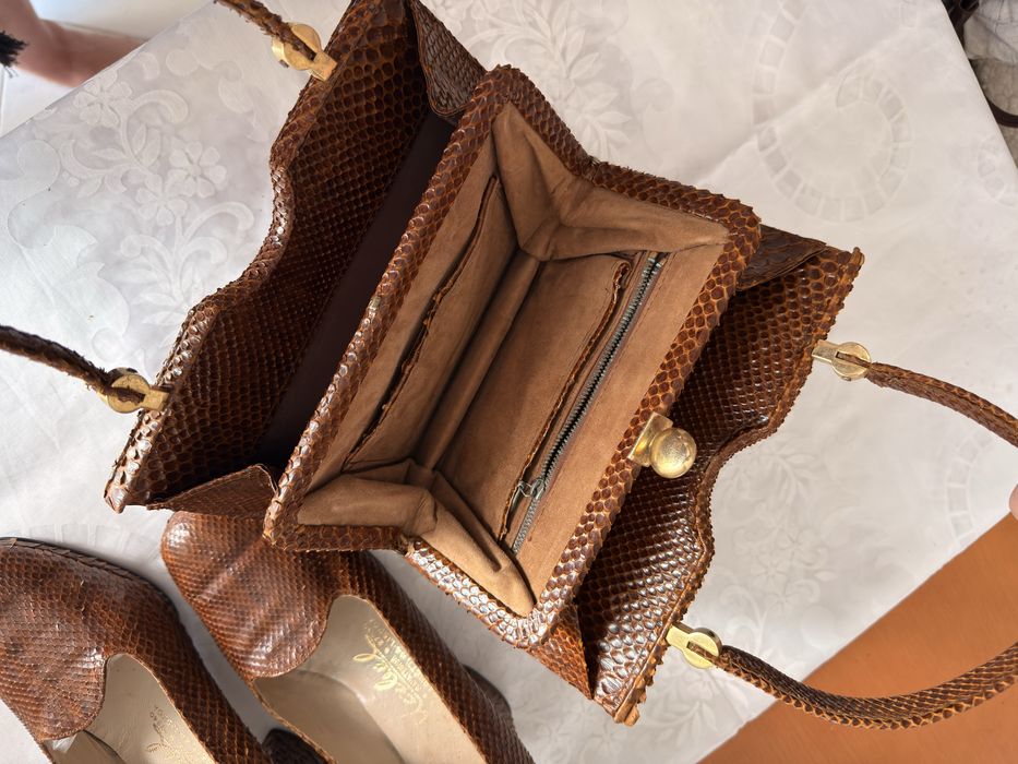 Conjunto Vintage em Pele de Cobra Verdadeira – Anos 70