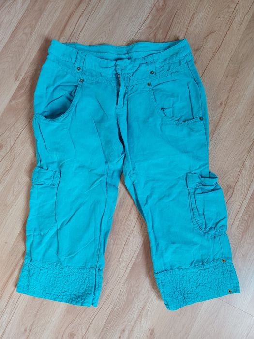 Lniane spodenki turkusowe United colors of benetton super stan