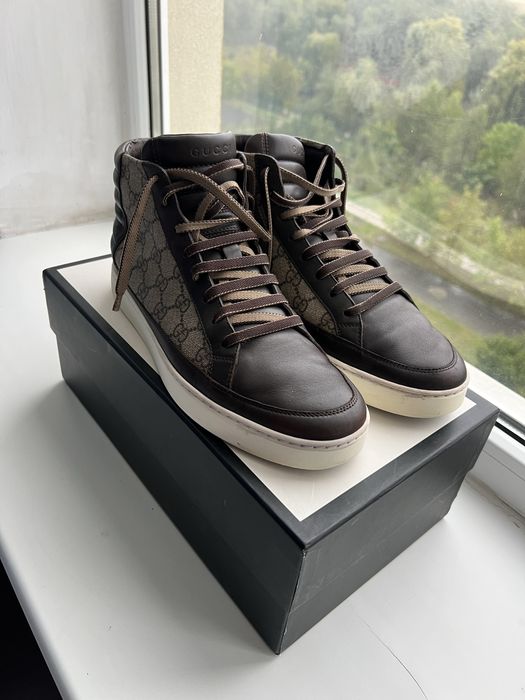 Оригінал кросівки кеди високі gucci gg supreme hightop 42 коричневі art 411857
