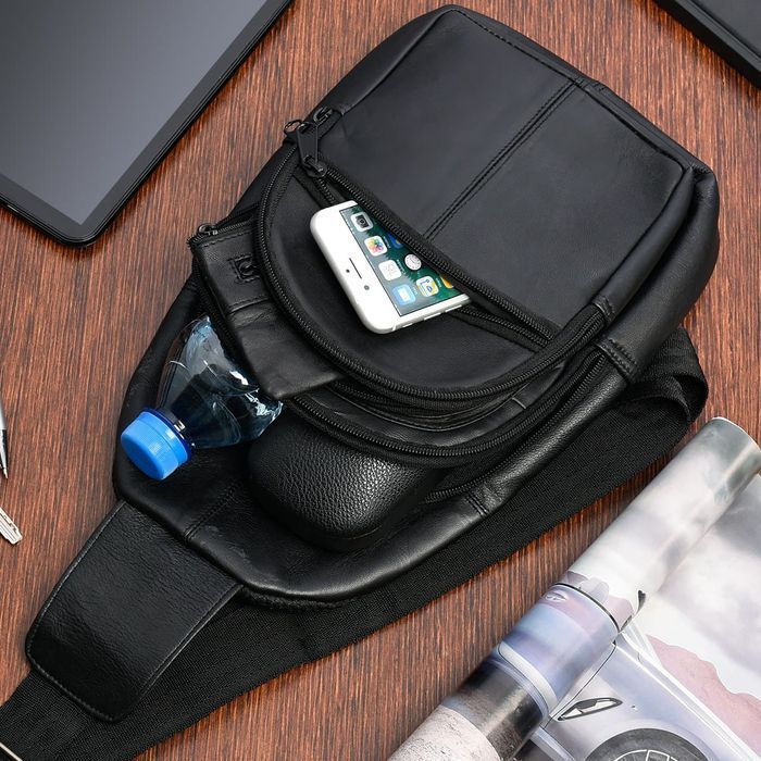 Plecak skórzany crossbody / nerka Bellugio czarny na telefon klucze