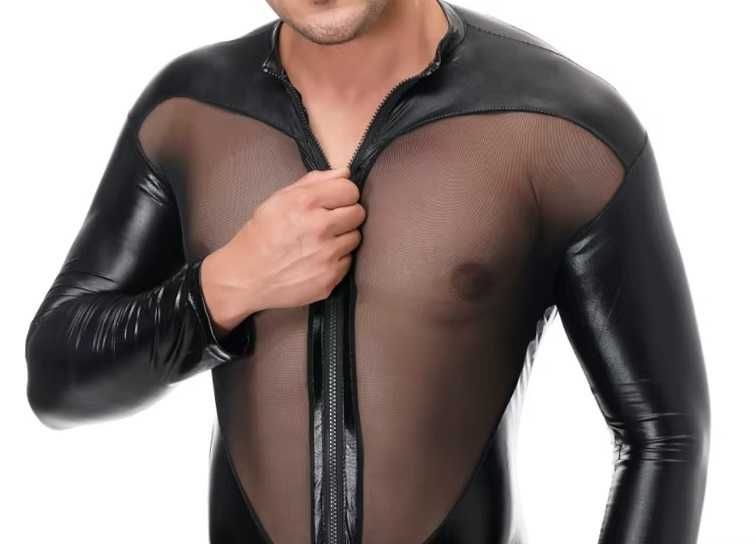 Kombinezon przebranie sylwester winyl latex czarny z zamkami