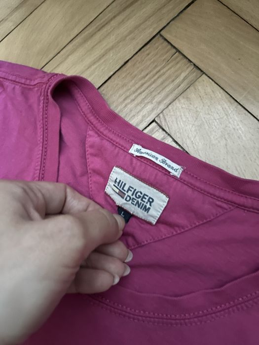 Różowy tshirt Hilfiger denim bawełna 100%