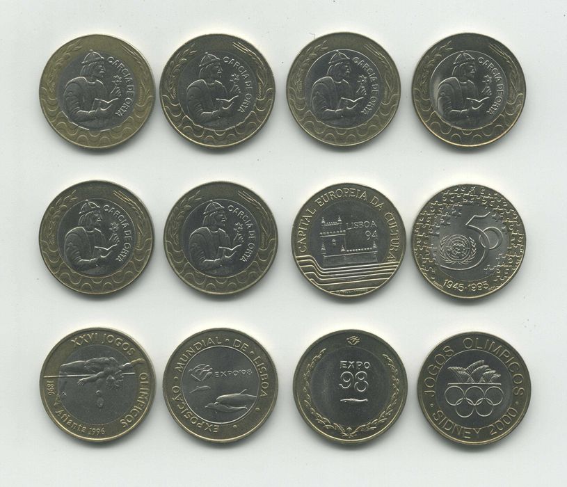 Coleção de moedas bimetálicas de 100 e 200 Escudos (10+12)