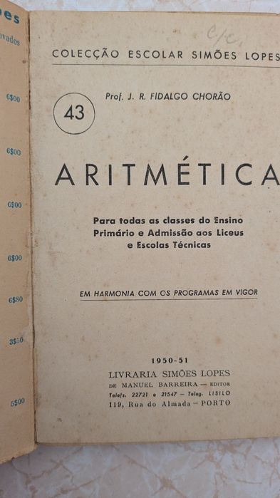 Aritmética do Prof  J.R. Fidalgo Chorão da Livraria Simões Lopes