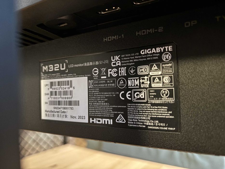 Monitor Gigabyte M32U 4K 144Hz