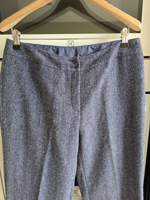 Spodnie wełniane z jedwabiem 40 Laura Ashley w jodełkę