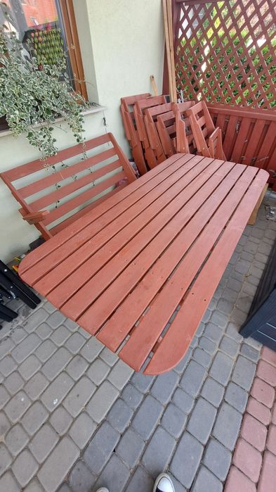 Zestaw ogrodowy stół, 6 krzeseł + ławka