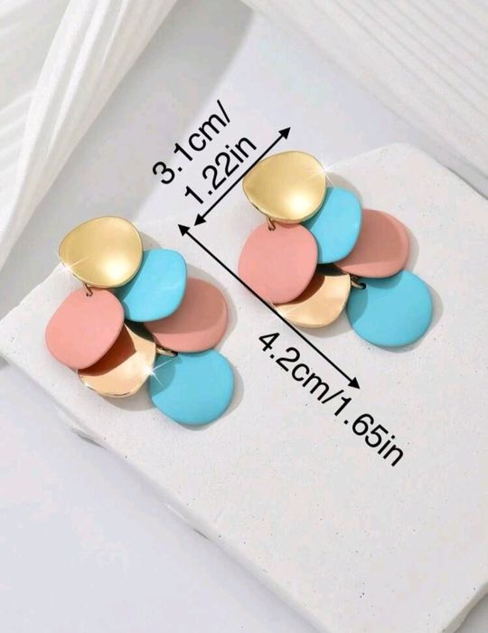 Kolczyki geometryczne kółeczka złoty różowy niebieski Biżuteria