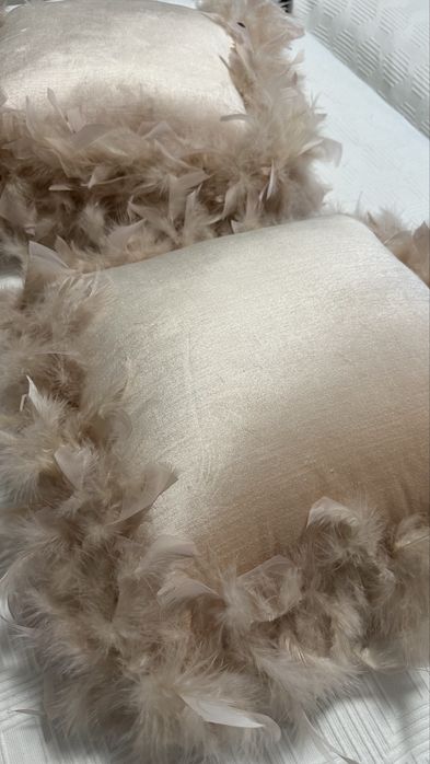 Conjunto 2 almofadas cor de rosa com penas