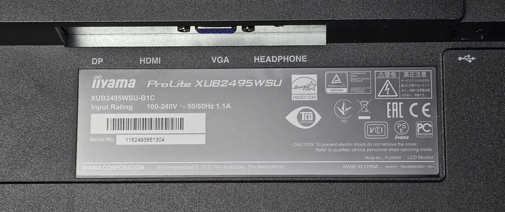 Монітор 24" IIyama Prolite xub2495wsu-b1 1920x1200 IPS Динаміки 2x2W