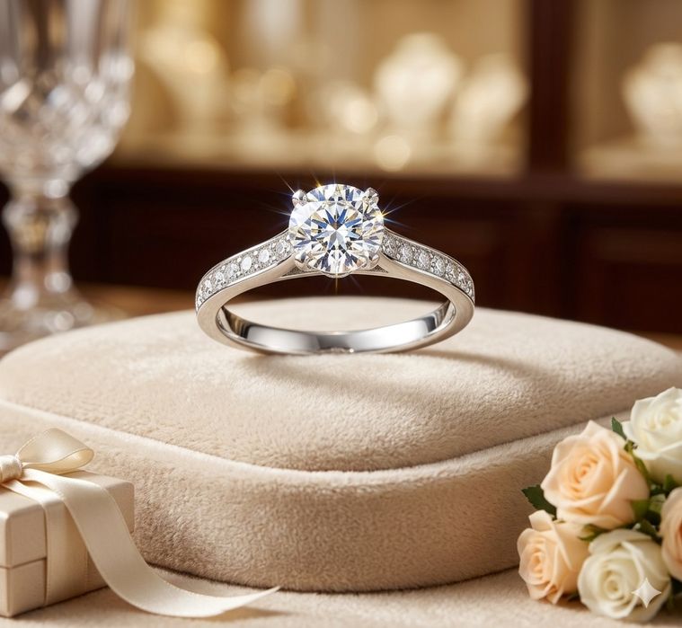 Золота каблучка, центральний натуральний діамант 1,03 ct