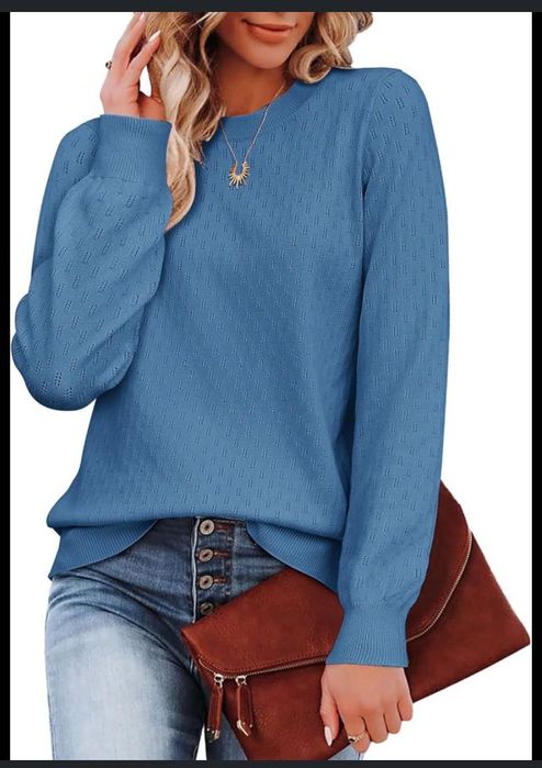 Elegancki sweter damski z okrągłym dekoltem, niebieski, rozm. S, ZEAGOO