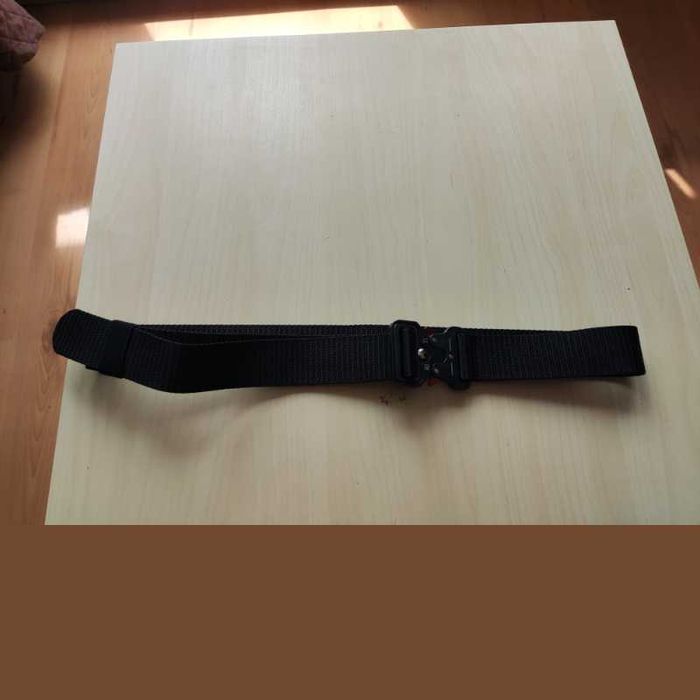 Pasek Spinany do Spodni - Męski Materiałowy - Czarny z Czerwonym 125cm