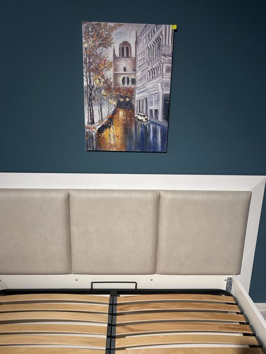 Ліжко  якісне міцне на 160 кремове крашене МДФ  з нішею і механізмом