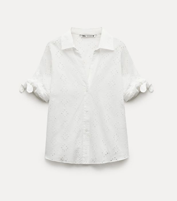 Biała koszula letnia ZARA M haft angielski bluzka 100% bawełna