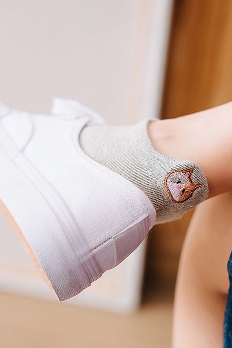 Skarpetki bawełniane stopki haftowany kot prezent dla kociary