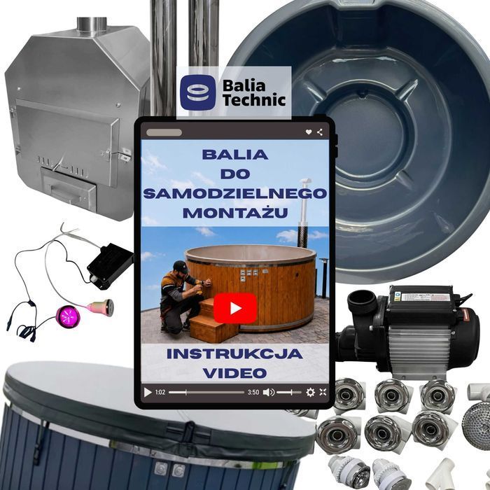 Balia do samodzielnego montażu z piecem hydromasażem zrób to sam DIY bania – wkład akrylowy okrągły 200 cm zestaw majsterkowicza zrob jacuzzi sam